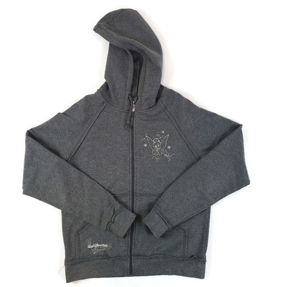 Disney Charcoal Hoodie with Embroidered Tinkerbell Womens S